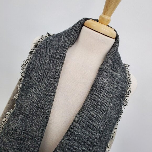 Womens One Size Cardigan Vest Waterfall Open Front Striped Fringe Hem Gray Black - Picture 6 of 13